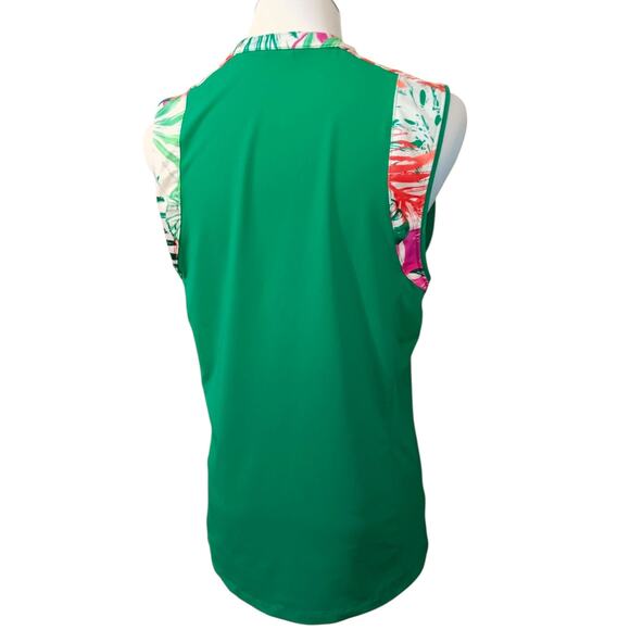 Lady Hagen Sleeveless Golf Tank Top Shirt M Green Floral Stretch‎ V-Neck Active - Picture 2 of 12